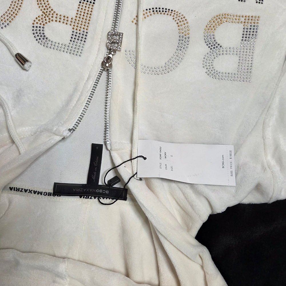 BCBGMaxAzria Ivory Rhinestone Logo Zip Hoodie - Picture 5 of 6
